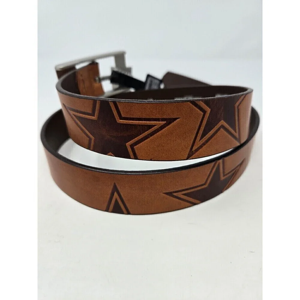 NWT NFL DALLAS COWBOYS FOOTBALL BROWN LEATHER BELT STARS EAGLES WINGS MEN 34
